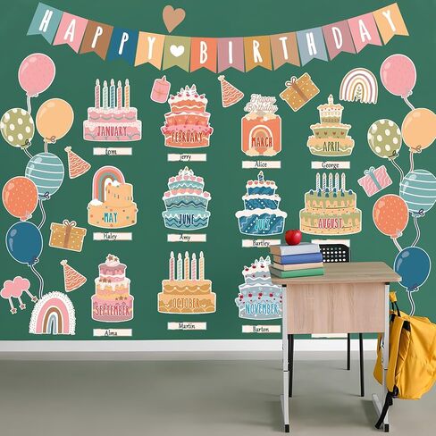 87 Pcs Boho Birthday Bulletin Board Decorations Boho Classroom Bulletin Board Decor Happy Birthday Bulletin Board Cutouts for Classroom Birthday Chart Calendar Wall Bulletin Board Decor in Kuwait