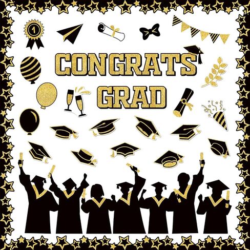 Black Gold Graduation Bulletin Board Decoration Class of 2024 Bulletin Board Cutout Graduation Bulletin Board Border for 2024 Middle High School Graduation Classroom Chalkboard Decor in Saudi Arabia