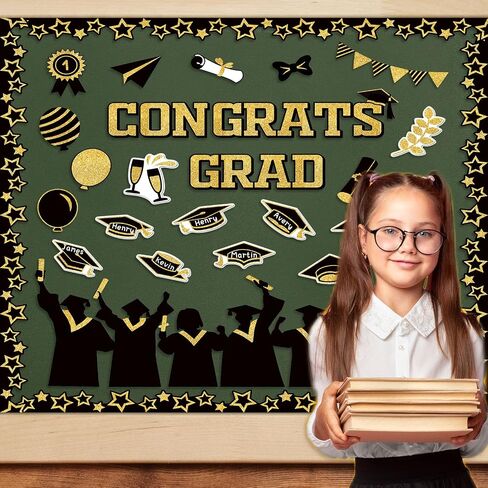 Black Gold Graduation Bulletin Board Decoration Class of 2024 Bulletin Board Cutout Graduation Bulletin Board Border for 2024 Middle High School Graduation Classroom Chalkboard Decor in Saudi Arabia