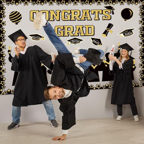 Black Gold Graduation Bulletin Board Decoration Class of 2024 Bulletin Board Cutout Graduation Bulletin Board Border for 2024 Middle High School Graduation Classroom Chalkboard Decor in Saudi Arabia