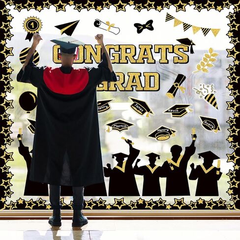 Black Gold Graduation Bulletin Board Decoration Class of 2024 Bulletin Board Cutout Graduation Bulletin Board Border for 2024 Middle High School Graduation Classroom Chalkboard Decor in Saudi Arabia