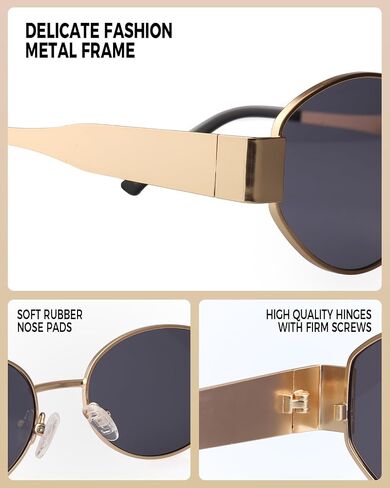 Retro Oval Sunglasses for Women Men, Trendy Designer Metal Style UV400 Protection Sun Glasses in Saudi Arabia