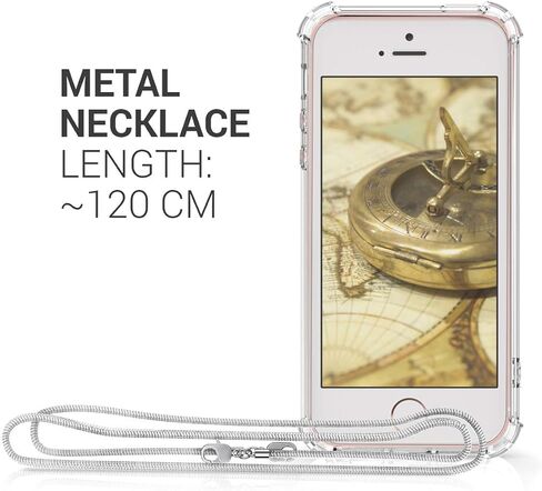 kwmobile Case Compatible with Apple iPhone SE (1.Gen 2016) / iPhone 5 / iPhone 5S - Crossbody Case Clear Transparent TPU Phone Cover with Metal Chain Strap - Transparent/Silver in Saudi Arabia