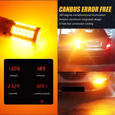 BAU15S 1156 PY21W S25 LED لمبة كهرمان لا فرط فلاش بدوره أضواء الإشارة 23 وات فائقة السطوع 3030 69-SMD LED لمبة مع CANBUS خالية من الأخطاء لأضواء الفرامل العكسية، 2 حزمة. in Kuwait