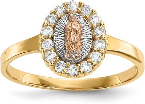 Diamond2Deal 14k Yellow and White Gold Two-Tone Cubic Zirconia Lady of Guadalupe Fancy Ring Gift for Women in Saudi Arabia