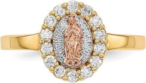 Diamond2Deal 14k Yellow and White Gold Two-Tone Cubic Zirconia Lady of Guadalupe Fancy Ring Gift for Women in Saudi Arabia