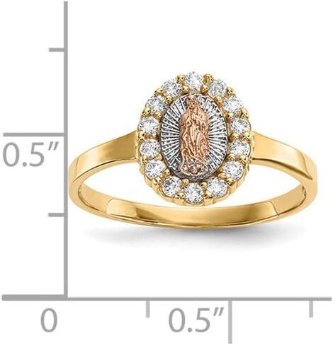 Diamond2Deal 14k Yellow and White Gold Two-Tone Cubic Zirconia Lady of Guadalupe Fancy Ring Gift for Women in Saudi Arabia