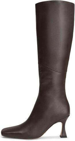 Black Leather Knee High Tall Boots for Women Sexy Square Toe Stiletto Heeled Boots Dressy with Side Zipper in Saudi Arabia