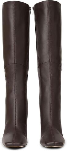 Black Leather Knee High Tall Boots for Women Sexy Square Toe Stiletto Heeled Boots Dressy with Side Zipper in Saudi Arabia
