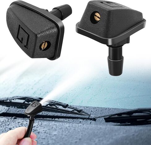 2PCS Windshield Washer Nozzle - Single Hole Fan-Shaped, Adjustable Nozzle for Front Windshield, Universal Fit for Cars & Trucks, Black Wiper Sprayer Accessories in Kuwait