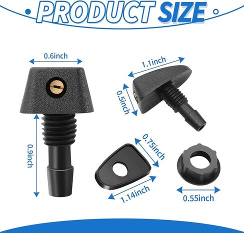 2PCS Windshield Washer Nozzle - Single Hole Fan-Shaped, Adjustable Nozzle for Front Windshield, Universal Fit for Cars & Trucks, Black Wiper Sprayer Accessories in Kuwait