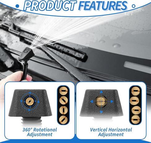 2PCS Windshield Washer Nozzle - Single Hole Fan-Shaped, Adjustable Nozzle for Front Windshield, Universal Fit for Cars & Trucks, Black Wiper Sprayer Accessories in Kuwait