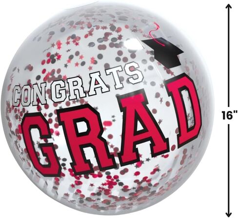 Amscan Vibrant Red New! Grad PVC Beach Balll w/Confetti - 16" (1 Pc.) - Premium Quality - Perfect for Celebrations & Beach Fun in Saudi Arabia