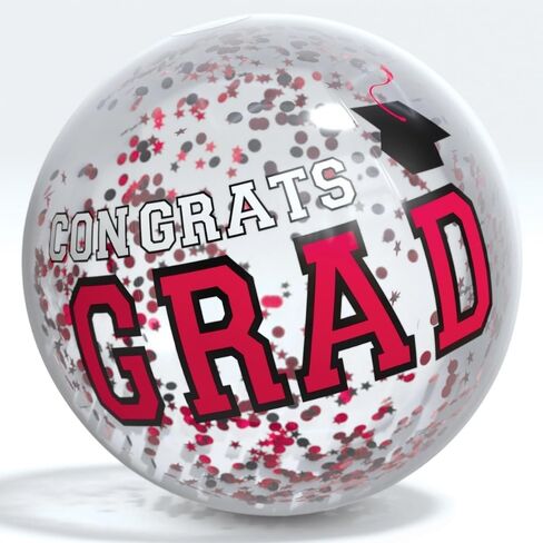 Amscan Vibrant Red New! Grad PVC Beach Balll w/Confetti - 16" (1 Pc.) - Premium Quality - Perfect for Celebrations & Beach Fun in Saudi Arabia