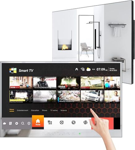 elecsung 32 بوصة تلفزيون ذكي بمرآة للحمام، لوحة لمس كاملة الشاشة 1080P IP66 مقاومة للماء نظام أندرويد 11.0 مع واي فاي وبلوتوث، M32-TS، موديل 2023 in Kuwait