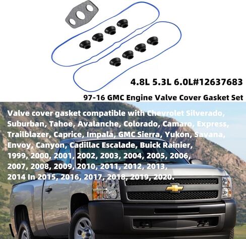 97-16 جي إم سي مجموعة حشية غطاء صمام المحرك مع الحلقات المتوافقة مع شيفروليه تشيفي سيلفرادو سوبربان تاهو تريل بليزر جي إم سي سييرا يوكون إنفوي كاديلاك 1999-2020 لـ 4.8 لتر 5.3 لتر 6.0 لتر #12637683 in Kuwait