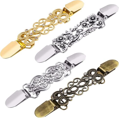 Ruisita 4 Pieces Retro Cardigan Clip Antique Flowers Pattern Sweater Shawl Clips Vintage Shirt Dress Brooch Clips for Women Girls - Assorted Styles in Saudi Arabia