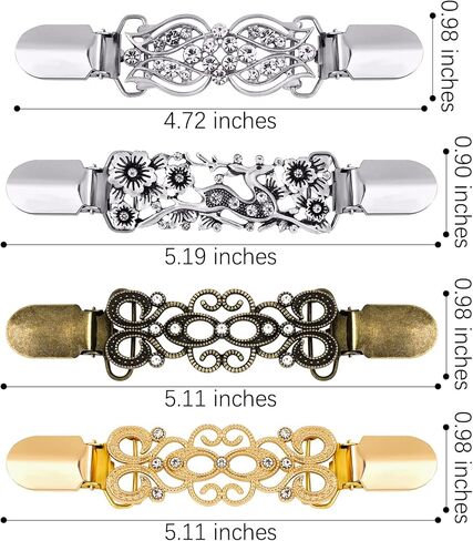 Ruisita 4 Pieces Retro Cardigan Clip Antique Flowers Pattern Sweater Shawl Clips Vintage Shirt Dress Brooch Clips for Women Girls - Assorted Styles in Saudi Arabia