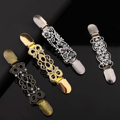 Ruisita 4 Pieces Retro Cardigan Clip Antique Flowers Pattern Sweater Shawl Clips Vintage Shirt Dress Brooch Clips for Women Girls - Assorted Styles in Saudi Arabia