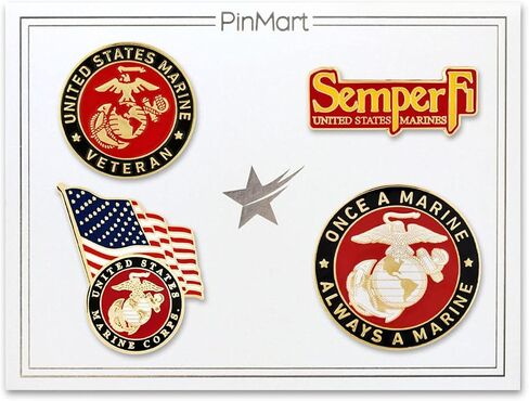 PinMart مرخص رسميًا من الولايات المتحدة الأمريكية. دبوس طية صدر السترة – دبوس يحمل شارة عسكرية تابعة لقوات مشاة البحرية الأمريكية – بروش مطلي بالذهب من المينا مع قابض خلفي آمن in Saudi Arabia