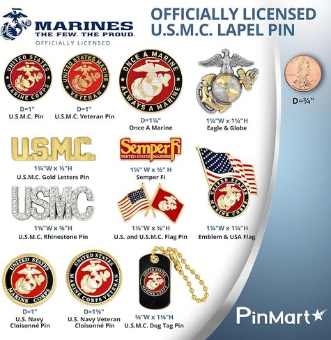 PinMart مرخص رسميًا من الولايات المتحدة الأمريكية. دبوس طية صدر السترة – دبوس يحمل شارة عسكرية تابعة لقوات مشاة البحرية الأمريكية – بروش مطلي بالذهب من المينا مع قابض خلفي آمن in Saudi Arabia
