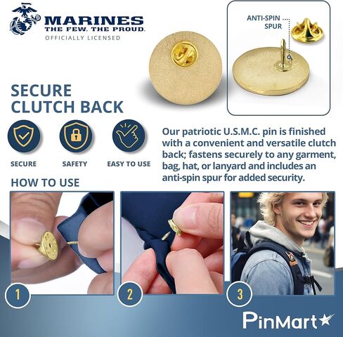 PinMart مرخص رسميًا من الولايات المتحدة الأمريكية. دبوس طية صدر السترة – دبوس يحمل شارة عسكرية تابعة لقوات مشاة البحرية الأمريكية – بروش مطلي بالذهب من المينا مع قابض خلفي آمن in Saudi Arabia