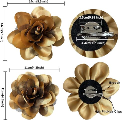 Women's Brooches 4pcs Rose Flower Hair Clip Flamenco Dancer Pin up Mexican Hair Flowers Clips Hairpin Brooch Tea Party Hats Headpieces (gold) in Kuwait