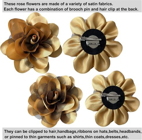 Women's Brooches 4pcs Rose Flower Hair Clip Flamenco Dancer Pin up Mexican Hair Flowers Clips Hairpin Brooch Tea Party Hats Headpieces (gold) in Kuwait