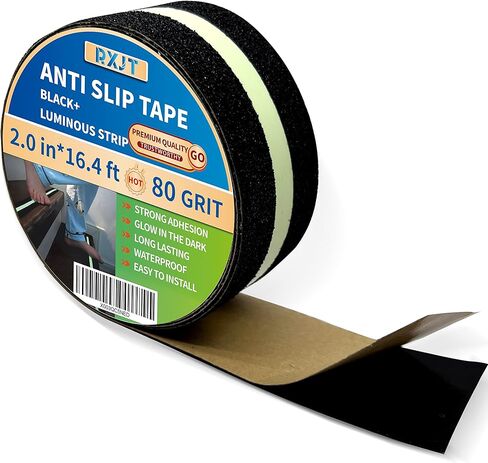 Anti Slip Tape with Luminous Strip for Stairs |Glow in The Dark |Skateboard Anti Slip| Non Slip Tape | Outdoor& Indoor |Ladder treads Tape |Antiskid Tape |Waterproof |2in*16.4ft 80 grit in Saudi Arabia