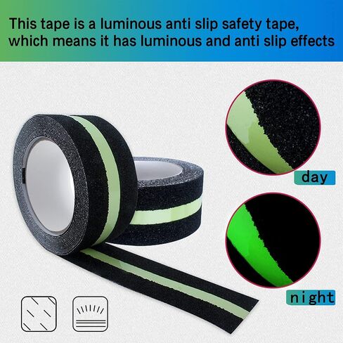 Anti Slip Tape with Luminous Strip for Stairs |Glow in The Dark |Skateboard Anti Slip| Non Slip Tape | Outdoor& Indoor |Ladder treads Tape |Antiskid Tape |Waterproof |2in*16.4ft 80 grit in Saudi Arabia