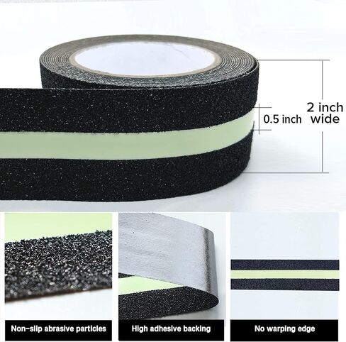 Anti Slip Tape with Luminous Strip for Stairs |Glow in The Dark |Skateboard Anti Slip| Non Slip Tape | Outdoor& Indoor |Ladder treads Tape |Antiskid Tape |Waterproof |2in*16.4ft 80 grit in Saudi Arabia