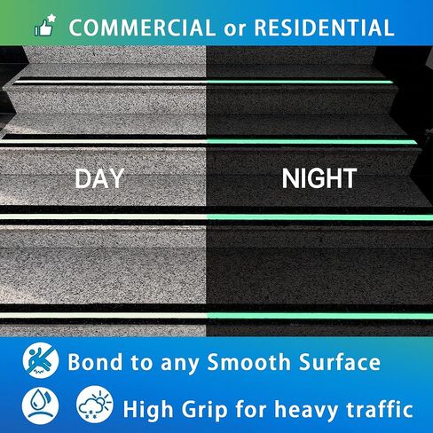 Anti Slip Tape with Luminous Strip for Stairs |Glow in The Dark |Skateboard Anti Slip| Non Slip Tape | Outdoor& Indoor |Ladder treads Tape |Antiskid Tape |Waterproof |2in*16.4ft 80 grit in Saudi Arabia