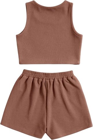Verdusa Girl's 2 Piece Tracksuit Sets Workout Crop Tank Top and Short Sets Coffee Brown 10Y in Saudi Arabia