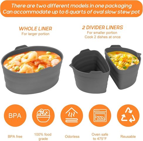 6 قطع من بطانات وعاء الفخار، بطانة وعاء الفخار سعة 6 لتر، بطانات الطبخ البطيء، بطانة وعاء الفخار من السيليكون قابلة لإعادة الاستخدام، خالية من مادة BPA، مانعة للتسرب، بطانات وعاء الفخار، مقسم وعاء الفخار، إدراج مقسم الفخار in Kuwait