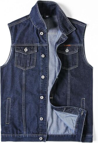 Men's Denim Vest Motorcycle Unlined Biker Plus Size Sleeveless Jean Vest Jacket in Saudi Arabia