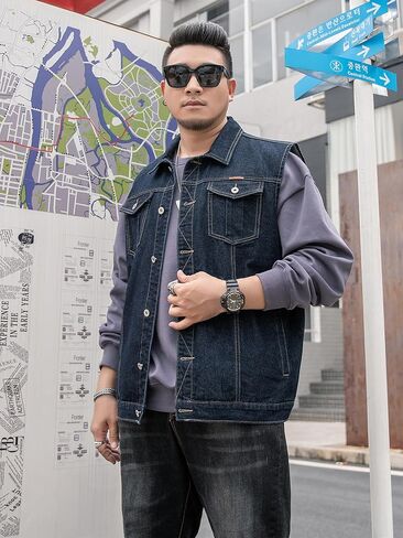 Men's Denim Vest Motorcycle Unlined Biker Plus Size Sleeveless Jean Vest Jacket in Saudi Arabia