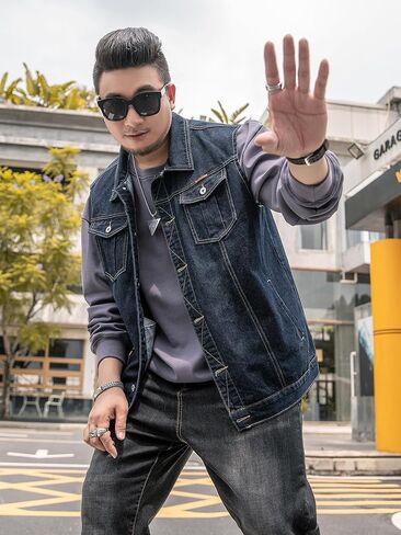 Men's Denim Vest Motorcycle Unlined Biker Plus Size Sleeveless Jean Vest Jacket in Saudi Arabia
