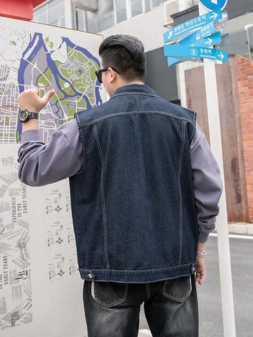 Men's Denim Vest Motorcycle Unlined Biker Plus Size Sleeveless Jean Vest Jacket in Saudi Arabia