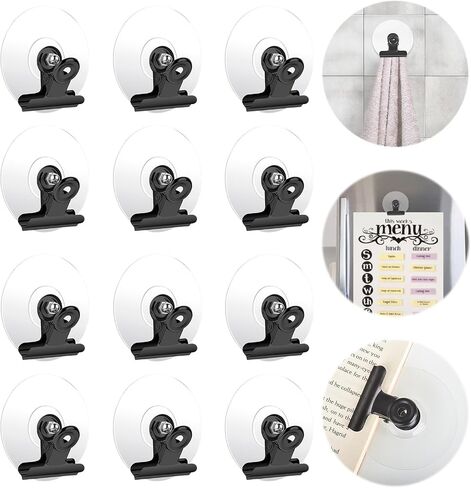 Self Adhesive Metal Clips, 12 Pcs Upgrade Strong self-Adhesive Clips for Hanging and Organization, Spring Clip for Paper Poster Tapestry Photo Wall Teacher Student Home Kitchen Office, Black in Saudi Arabia