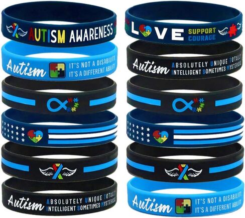 12-pack Autism Bracelets, Bulk Bundle - Autism Accessories and Gifts in Bulk for Men Women Boys Girls - 1 Dozen Silicone Rubber Wristbands in Mega Assortment Pack in Kuwait