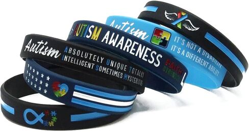 12-pack Autism Bracelets, Bulk Bundle - Autism Accessories and Gifts in Bulk for Men Women Boys Girls - 1 Dozen Silicone Rubber Wristbands in Mega Assortment Pack in Kuwait