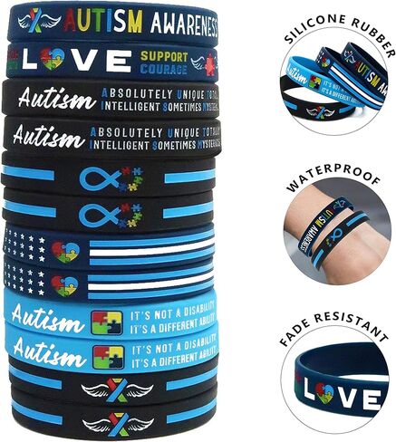 12-pack Autism Bracelets, Bulk Bundle - Autism Accessories and Gifts in Bulk for Men Women Boys Girls - 1 Dozen Silicone Rubber Wristbands in Mega Assortment Pack in Kuwait