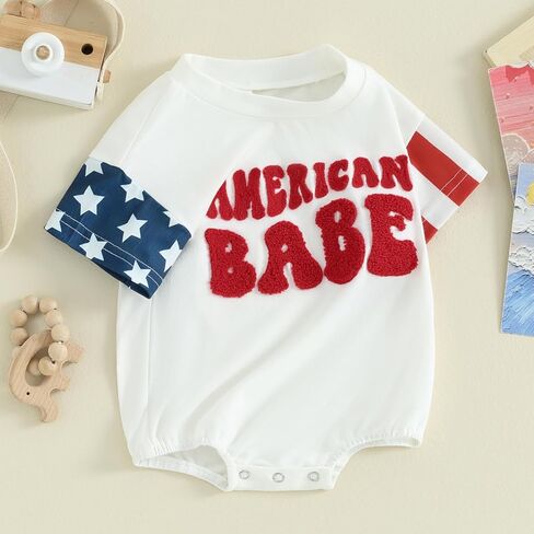 Baby Boy Girl 4th of July Outfit Infant Short Sleeve USA Bubble Romper Bodysuit Newborn Fourth of July Clothes (C-White, 0-3 Months) in Saudi Arabia
