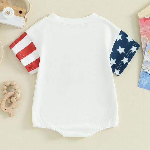 Baby Boy Girl 4th of July Outfit Infant Short Sleeve USA Bubble Romper Bodysuit Newborn Fourth of July Clothes (C-White, 0-3 Months) in Saudi Arabia