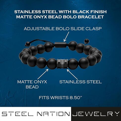Men's Stainless Steel Bead Beaded Adjustable Nylon Bolo Bracelet - Choice of Color in Saudi Arabia
