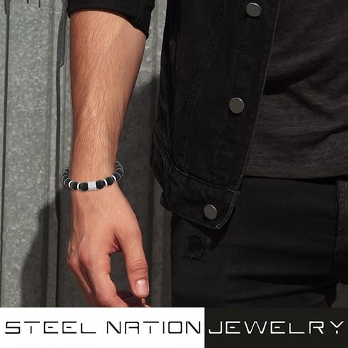 Men's Stainless Steel Bead Beaded Adjustable Nylon Bolo Bracelet - Choice of Color in Saudi Arabia