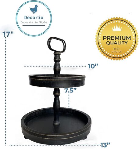 Beautiful Tiered Tray Black Slighly Distressed, Two Tiered Wood Decorative Tray - Tiered Tray Stand - Two Tier Tray Tiered Tray Decor - 2 Tier Tray Tiered Serving Tray - Large 17" in Saudi Arabia