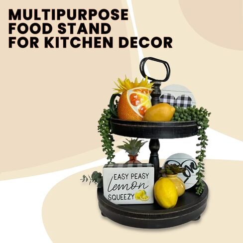 Beautiful Tiered Tray Black Slighly Distressed, Two Tiered Wood Decorative Tray - Tiered Tray Stand - Two Tier Tray Tiered Tray Decor - 2 Tier Tray Tiered Serving Tray - Large 17" in Saudi Arabia