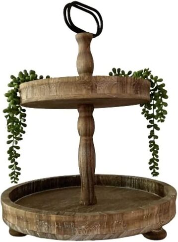 Beautiful Tiered Tray Black Slighly Distressed, Two Tiered Wood Decorative Tray - Tiered Tray Stand - Two Tier Tray Tiered Tray Decor - 2 Tier Tray Tiered Serving Tray - Large 17" in Saudi Arabia