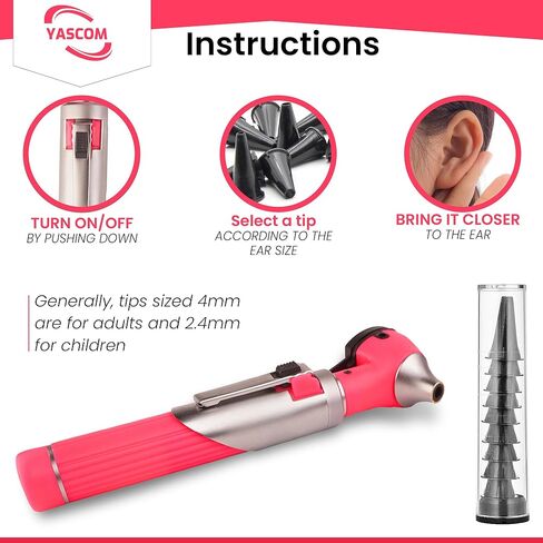 Otoscope Professional Diagnostic Ear Otoscope with Light Pocket Size Ear Infection Checker with 10x Specula & Case, Ear Otoscope for Doctors, Nurses, & Students (Pink) in Saudi Arabia